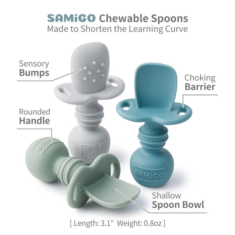 Samigo Silicone Baby Utensils - Self Feeding Spoons And Tiny Training Cup - First Stage Baby Led Weaning Supplies For 6 Months+ Infants - Set Of 3 - Image 3