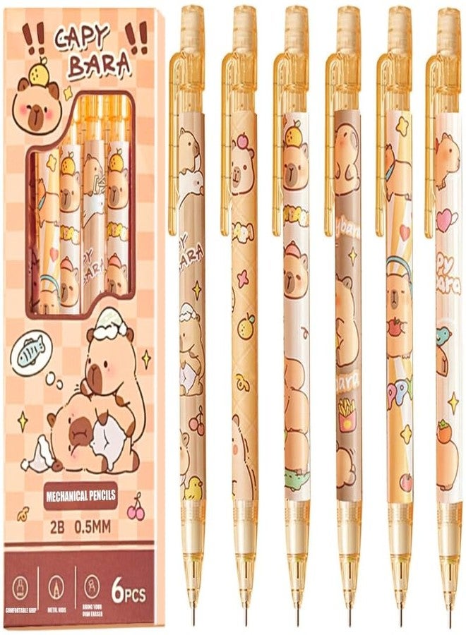 Daphilly Cute Capybara Mechanical Pencil Set,6Pcs 0.5mm Capybara Mechanical Pencils with 600PCS 0.5mm Pencil Leads,4PCS Capybara Erasers,Kawaii Cartoon Pencils for Office School Supplies - Image 2