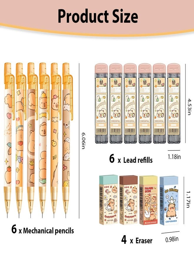 Daphilly Cute Capybara Mechanical Pencil Set,6Pcs 0.5mm Capybara Mechanical Pencils with 600PCS 0.5mm Pencil Leads,4PCS Capybara Erasers,Kawaii Cartoon Pencils for Office School Supplies - Image 3