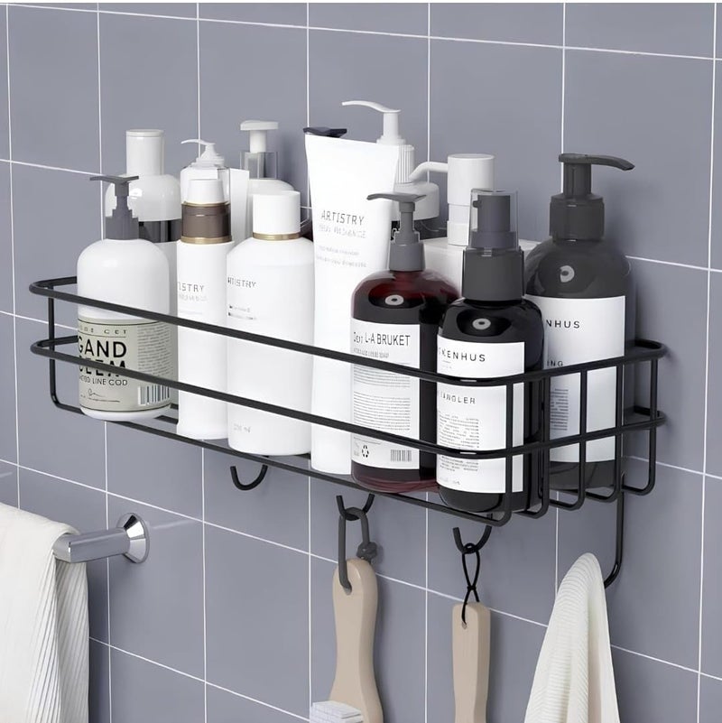 RERANT Self-Adhesive Bathroom Shelf with Hooks - Space-Saving Wall Mounted Shelf for Bathroom Essentials - Durable, No-Drill Required - Sleek Design. (Pack of 2) - Image 1