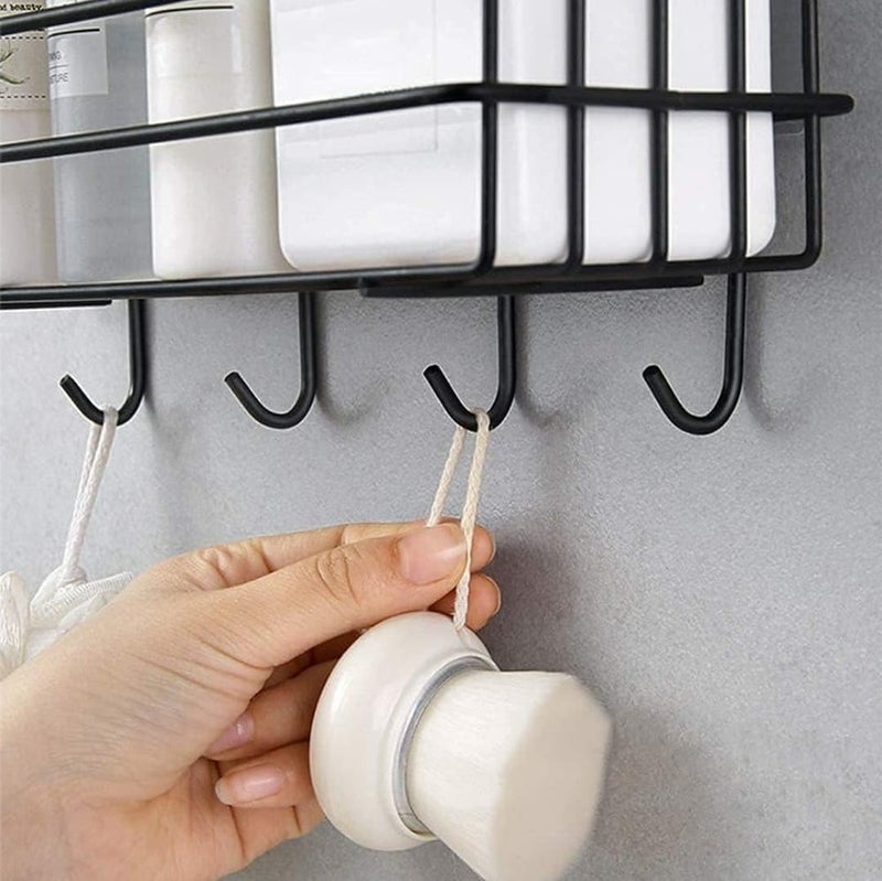 RERANT Self-Adhesive Bathroom Shelf with Hooks - Space-Saving Wall Mounted Shelf for Bathroom Essentials - Durable, No-Drill Required - Sleek Design. (Pack of 2) - Image 4