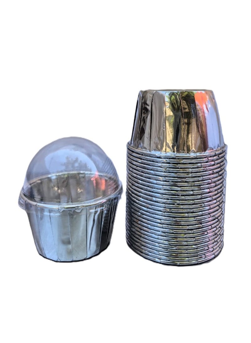 Annajm Gifts Muffin Cups 50 pcs with Clear Dome Lid - Silvery - Image 1