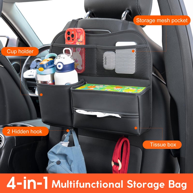 Sancaral Leather Car Seat Back Organizer with Tissue Holder, Water Bottle Holder, Phone Holder for Road Trips. (Black) - Image 4