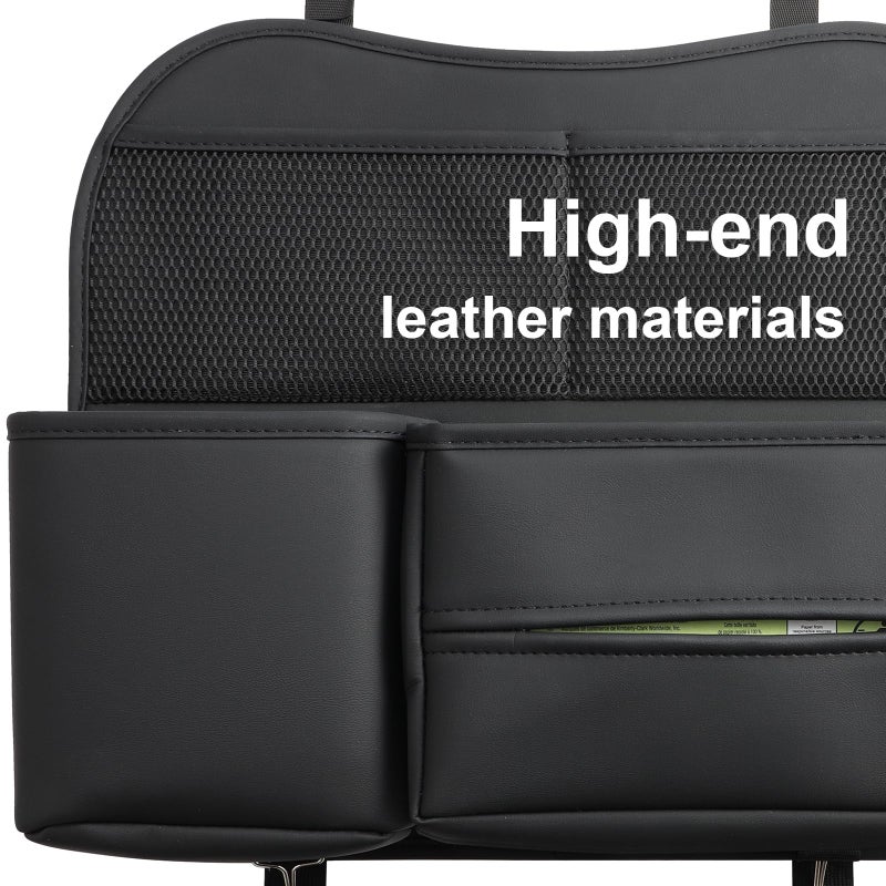 Sancaral Leather Car Seat Back Organizer with Tissue Holder, Water Bottle Holder, Phone Holder for Road Trips. (Black) - Image 2