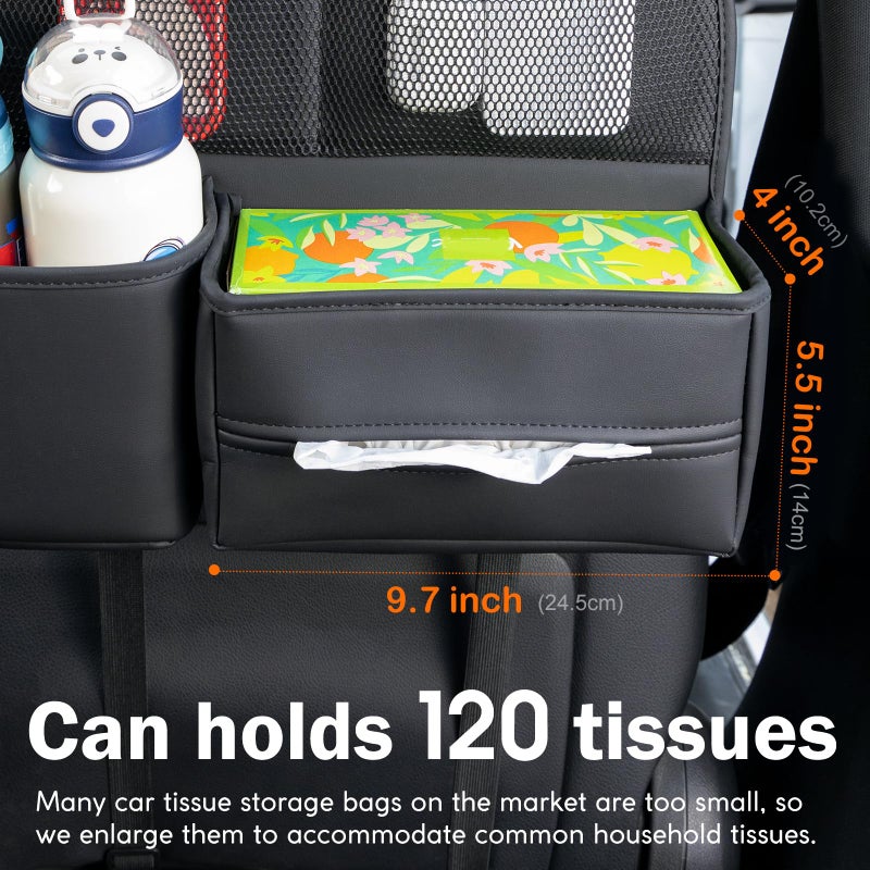 Sancaral Leather Car Seat Back Organizer with Tissue Holder, Water Bottle Holder, Phone Holder for Road Trips. (Black) - Image 5