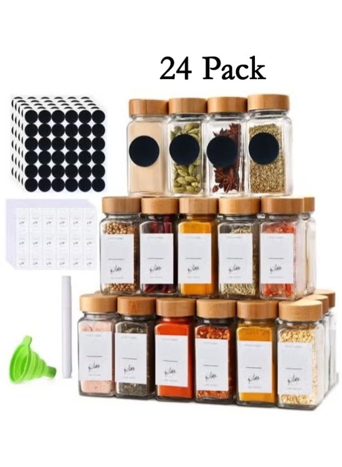 YUFAN 24 Pack Glass Jars with Bamboo Lids, 120ml Airtight Spice Jars Set with Extra Labels and Pen, for Dry Food Canisters, Spice, Coffee, Beans, Candy, Nuts, Herbs - Image 1