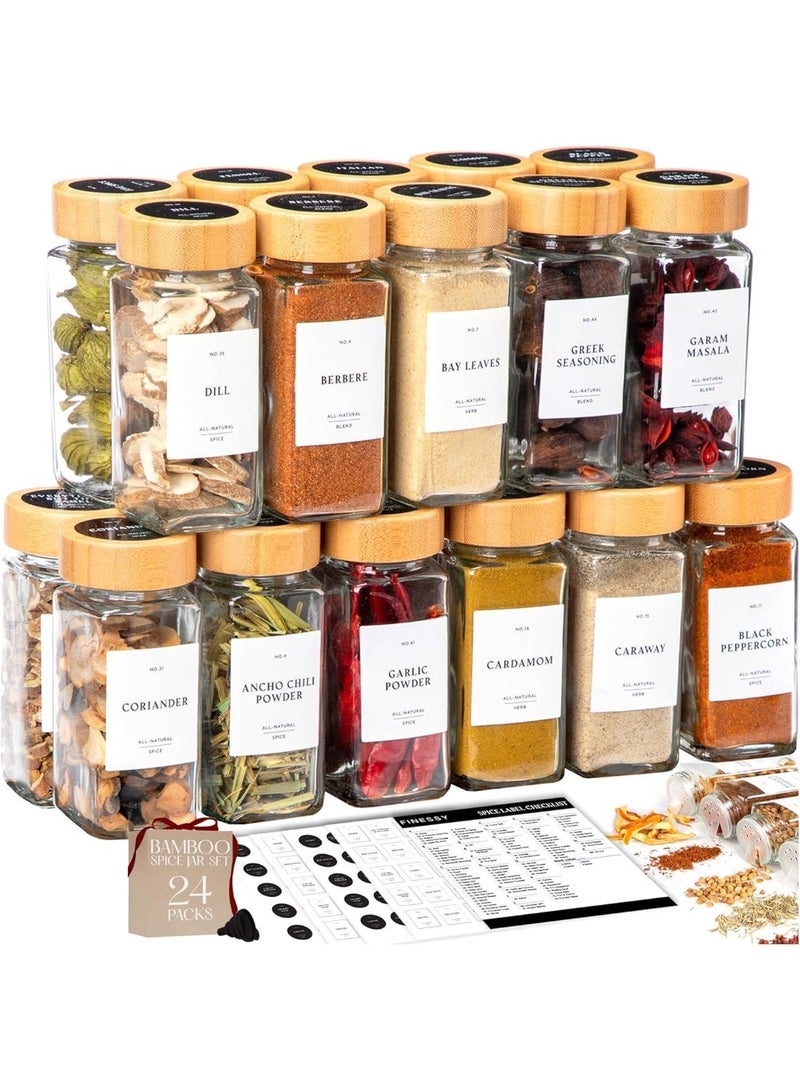 YUFAN 24 Pack Glass Jars with Bamboo Lids, 120ml Airtight Spice Jars Set with Extra Labels and Pen, for Dry Food Canisters, Spice, Coffee, Beans, Candy, Nuts, Herbs - Image 2