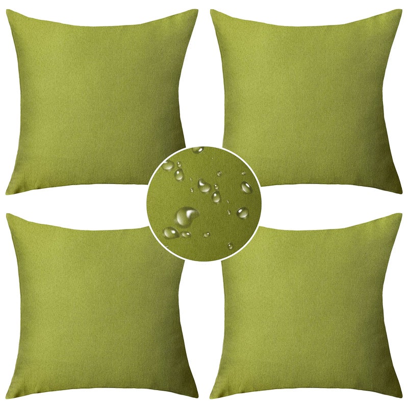 Demetex Summer Outdoor Pillow Covers 18x18 Set of 4 Green Waterproof Pillow Case Square Decorative Throw Pillow Covers for Patio Furniture Couch 18 x 18 Inch Grass Green