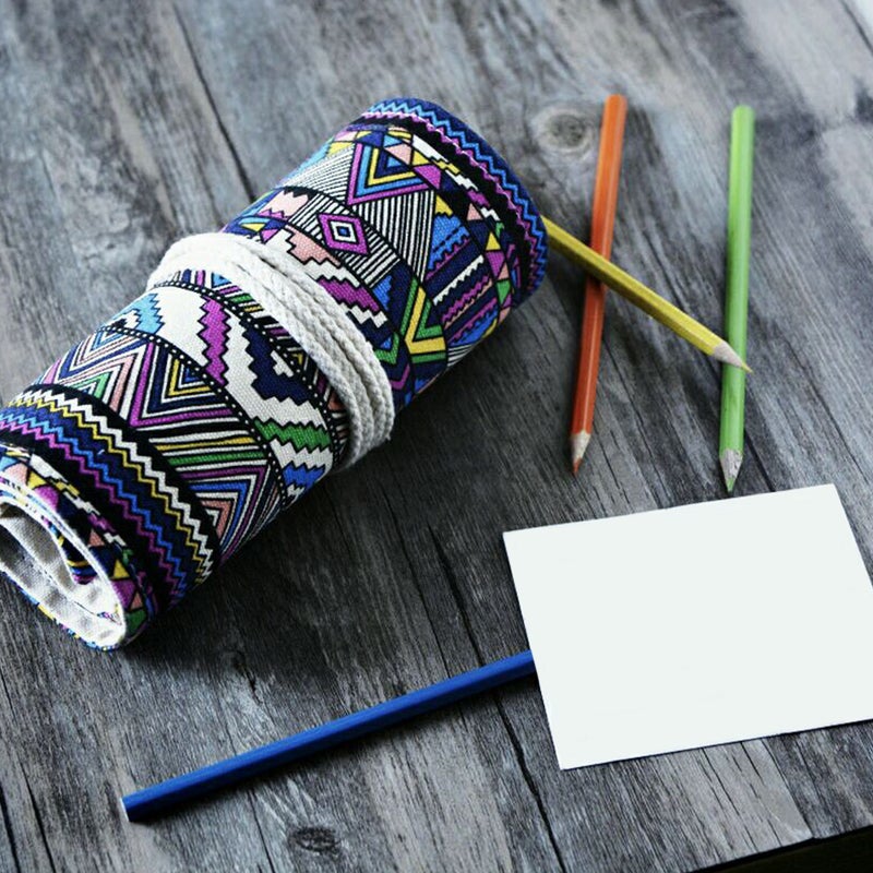 Canvas Pencil Case Bag 36-hole National Style Pen Bag Wrap Roll Stationery - Image 5