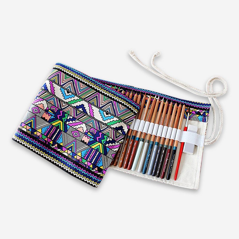 Canvas Pencil Case Bag 36-hole National Style Pen Bag Wrap Roll Stationery - Image 3