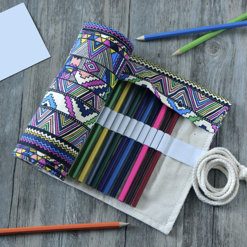 Canvas Pencil Case Bag 36-hole National Style Pen Bag Wrap Roll Stationery - Image 2