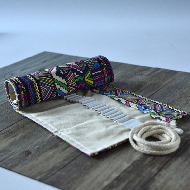 Canvas Pencil Case Bag 36-hole National Style Pen Bag Wrap Roll Stationery - Image 4