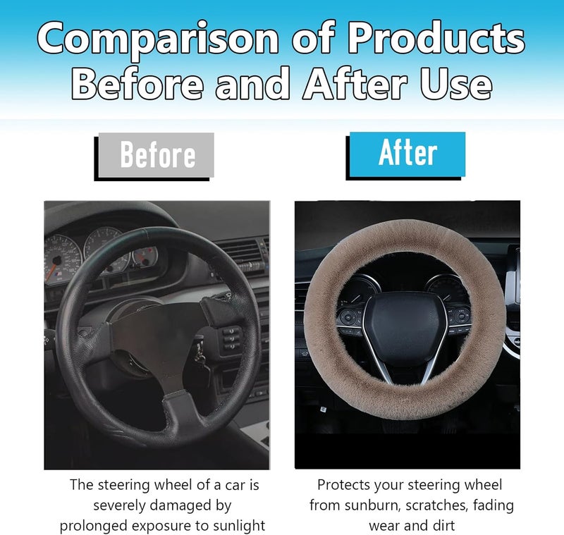 غطاء عجلة قيادة ناعم، حامي عجلة قيادة أوتوماتيكي ناعم بقياس 15 بوصة للدفء في الشتاء، غطاءات عجلات غير زلقة، إكسسوارات ديكور داخلية للسيارات متعددة الاستخدامات (باستخدام مادة مشابهة لمعجون الفاصوليا) - Image 4