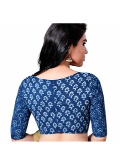 Studio Shringaar Studio Shringaar Women's Cotton Jaipuri Elbow Length Sleeve Saree Blouse (Indigo Blue_46)  - Image 2