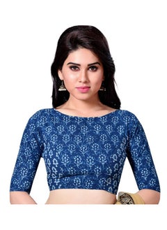 Studio Shringaar Studio Shringaar Women's Cotton Jaipuri Elbow Length Sleeve Saree Blouse (Indigo Blue_46)  - Image 1