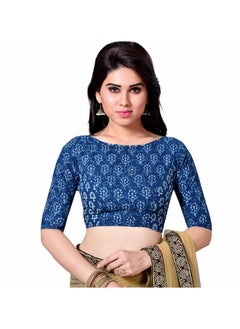 Studio Shringaar Studio Shringaar Women's Cotton Jaipuri Elbow Length Sleeve Saree Blouse (Indigo Blue_46)  - Image 4