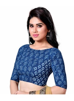 Studio Shringaar Studio Shringaar Women's Cotton Jaipuri Elbow Length Sleeve Saree Blouse (Indigo Blue_46)  - Image 3
