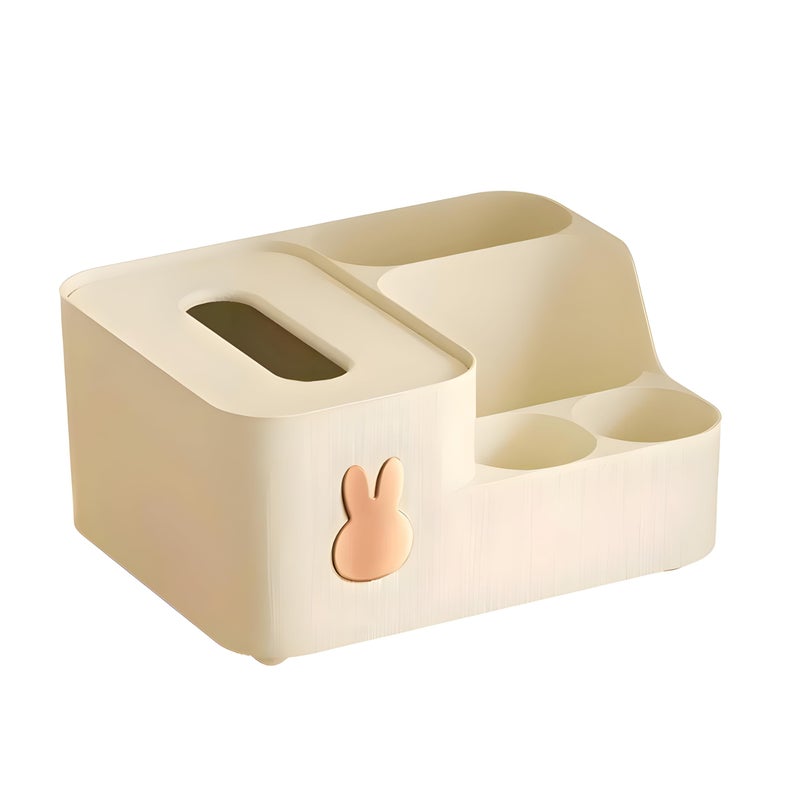 Jinila Tissue Paper Storage Box Holder with 4 Compartment Multi-Functional Desk Organizer Remote, Pen & Pencil Makeup Brush and Cosmetic Storage Organizer for Home and Office (Pack of 1, Cream) - Image 1