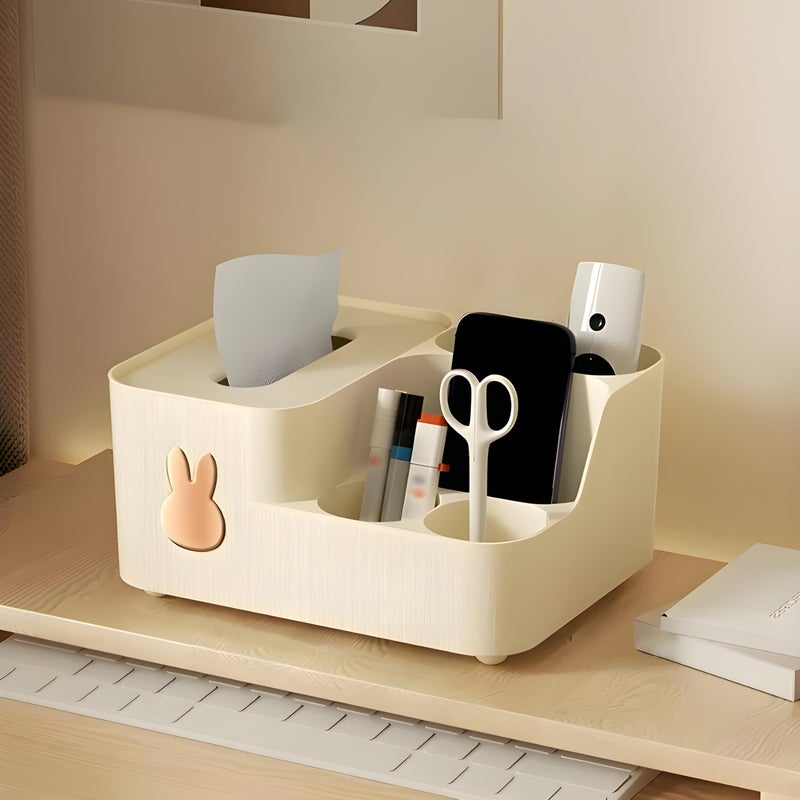 Jinila Tissue Paper Storage Box Holder with 4 Compartment Multi-Functional Desk Organizer Remote, Pen & Pencil Makeup Brush and Cosmetic Storage Organizer for Home and Office (Pack of 1, Cream) - Image 3