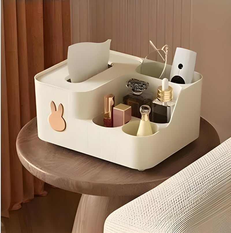 Jinila Tissue Paper Storage Box Holder with 4 Compartment Multi-Functional Desk Organizer Remote, Pen & Pencil Makeup Brush and Cosmetic Storage Organizer for Home and Office (Pack of 1, Cream) - Image 4