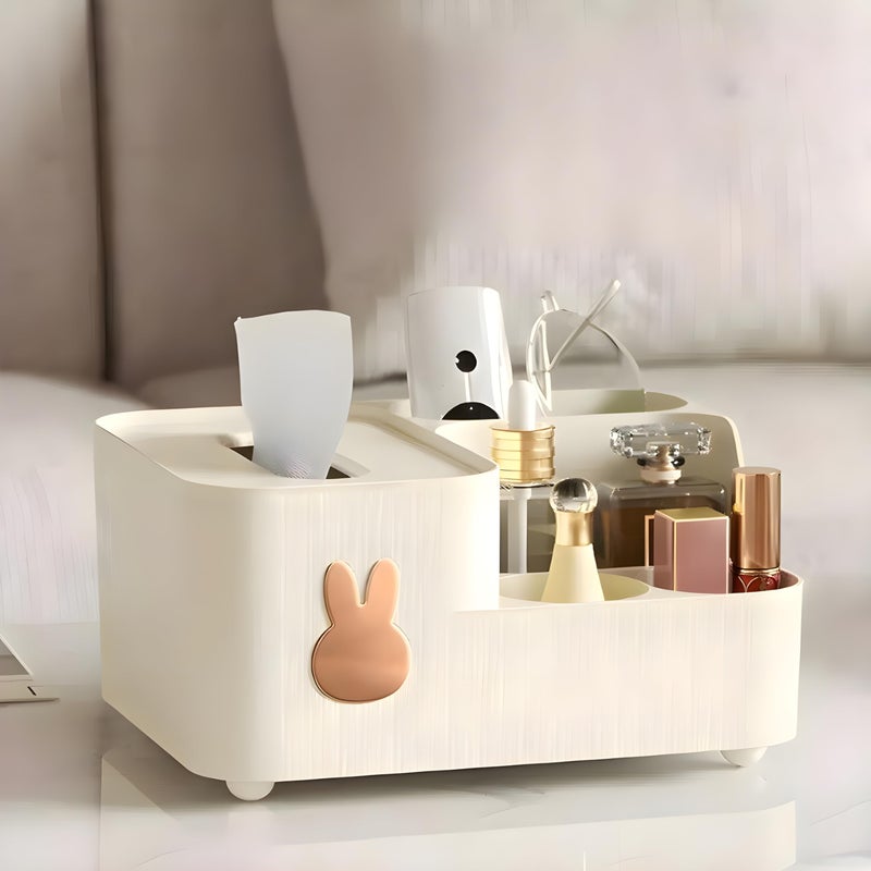 Jinila Tissue Paper Storage Box Holder with 4 Compartment Multi-Functional Desk Organizer Remote, Pen & Pencil Makeup Brush and Cosmetic Storage Organizer for Home and Office (Pack of 1, Cream) - Image 2
