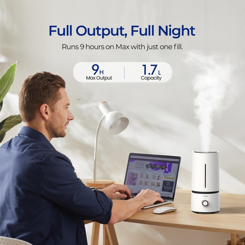 raydrop Cool Mist Humidifiers for Home Babies, 1.70 L Quiet and Small Ultrasonic Humidifier for Bedroom Nightstand, Space Saving, Auto Shut Off - (0.45 Gallon, US 110 V) - Image 2