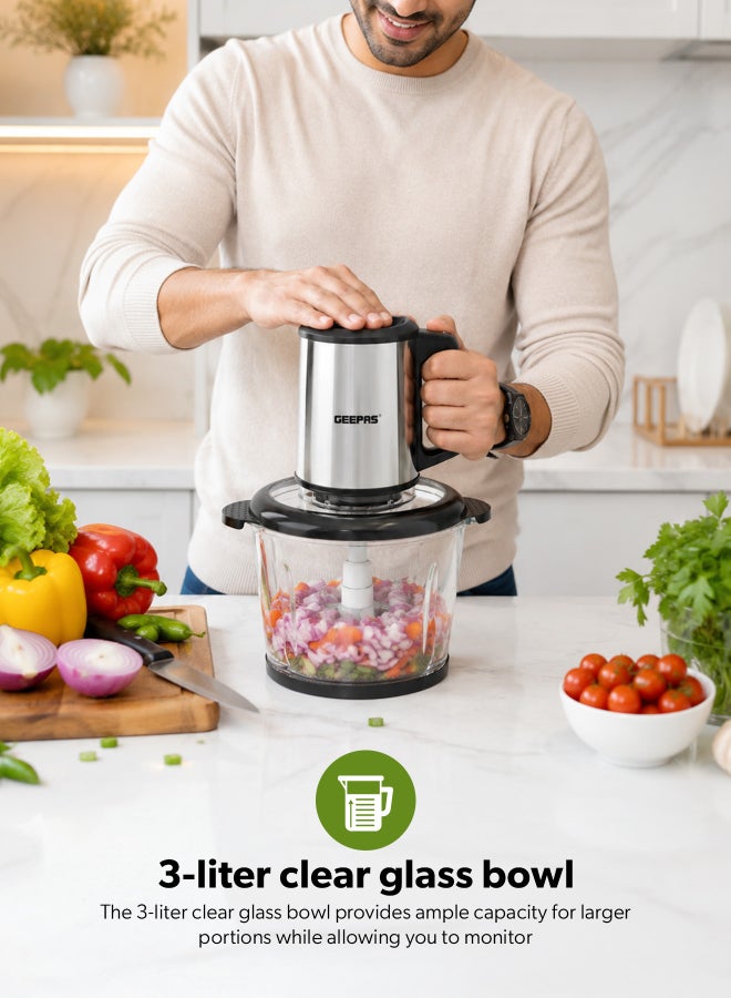 GEEPAS Compact Multi Chopper With Two Speed Levels And Double Blade Assembly 3 L 500 W GMC42024 Silver, Black - Image 2