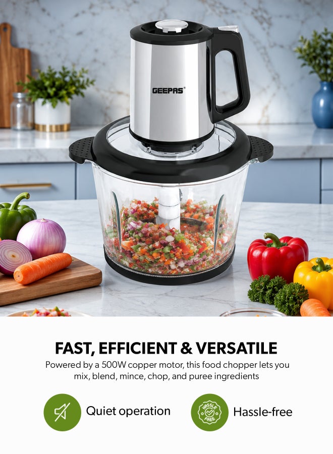 GEEPAS Compact Multi Chopper With Two Speed Levels And Double Blade Assembly 3 L 500 W GMC42024 Silver, Black - Image 5