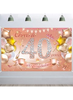 HOWAF Woman 40Th Birthday Party Decoration Rose Gold Fabric Banner For 40Th Birthday Photo Backdrop Photography Background 40Th Birthday Outdoor Garden Table Wall Decoration Supplies  - Image 1