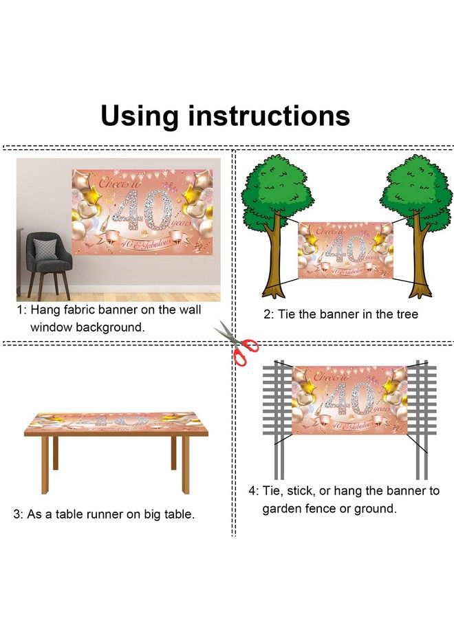 HOWAF ديكور حفلة عيد ميلاد المرأة الأربعين لافتة قماشية ذهبية وردية لخلفية صور عيد الميلاد الأربعين إمدادات زينة حديقة الطاولة والجدار في الهواء الطلق - Image 5