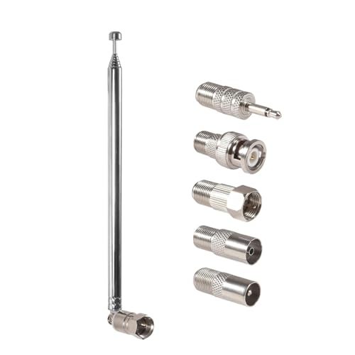 AEDIKO FM Telescopic Antenna 75 Ohm Indoor FM Radio Antenna F Type Male Plug Connector with 5pcs Converter for TV AM FM Radio Stereo Receiver - Image 1