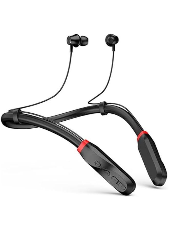 Neckband Bluetooth Headphones, 1000H Long Playtime Wireless Stereo Neckband Earbuds with Microphone, Waterproof Around The Neck Headphones In Ear Headset for Sports/Workout/Office (Black) - Image 1