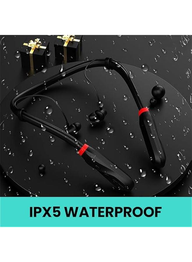 Neckband Bluetooth Headphones, 1000H Long Playtime Wireless Stereo Neckband Earbuds with Microphone, Waterproof Around The Neck Headphones In Ear Headset for Sports/Workout/Office (Black) - Image 5