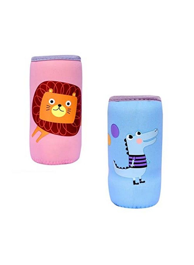 Tinny Tots Adjustable Reusable Stretchable Baby Feeding Bottle Cover Sleeves Cartoon Prints With Holding Strap Suitable For 120Ml 220Ml 240Ml Slim Neck Feeding Milk Water Feeder Bottles(Pack Of 2;Crli) - Image 1