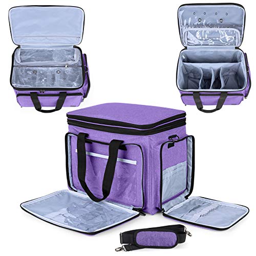 LUXJA Knitting Bag, Yarn Bag with Cover and Shoulder Strap, Yarn Tote Bag for Carrying Projects, Knitting Needles (up to 14”), Circular Needles, Crochet Hooks and Other Accessories, Purple - Image 4
