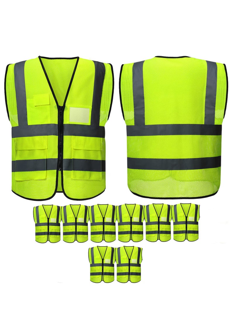 SYOSI - High Visibility Safety Vests,10 Pack with Pockets and Zipper Reflective Mesh Construction Vest for Men Women, Breathable Neon Working Vest for Traffic Work Outdoor Running Cycling Walking at Night - Image 1