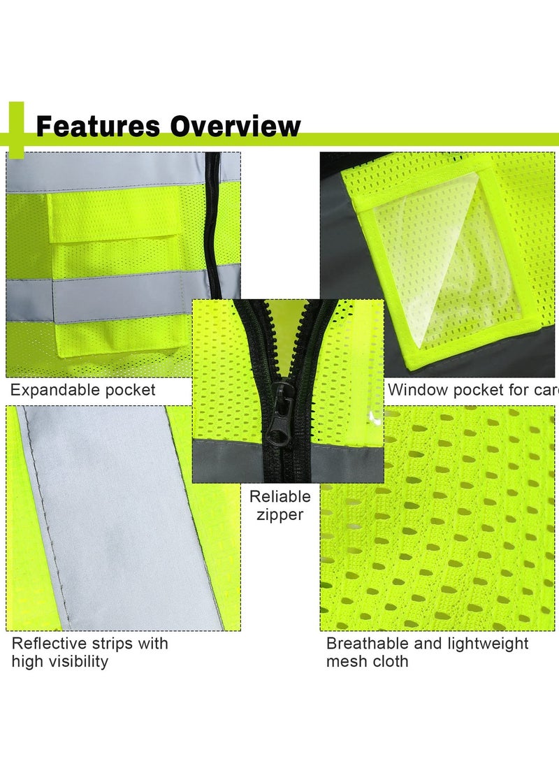 SYOSI - High Visibility Safety Vests,10 Pack with Pockets and Zipper Reflective Mesh Construction Vest for Men Women, Breathable Neon Working Vest for Traffic Work Outdoor Running Cycling Walking at Night - Image 1