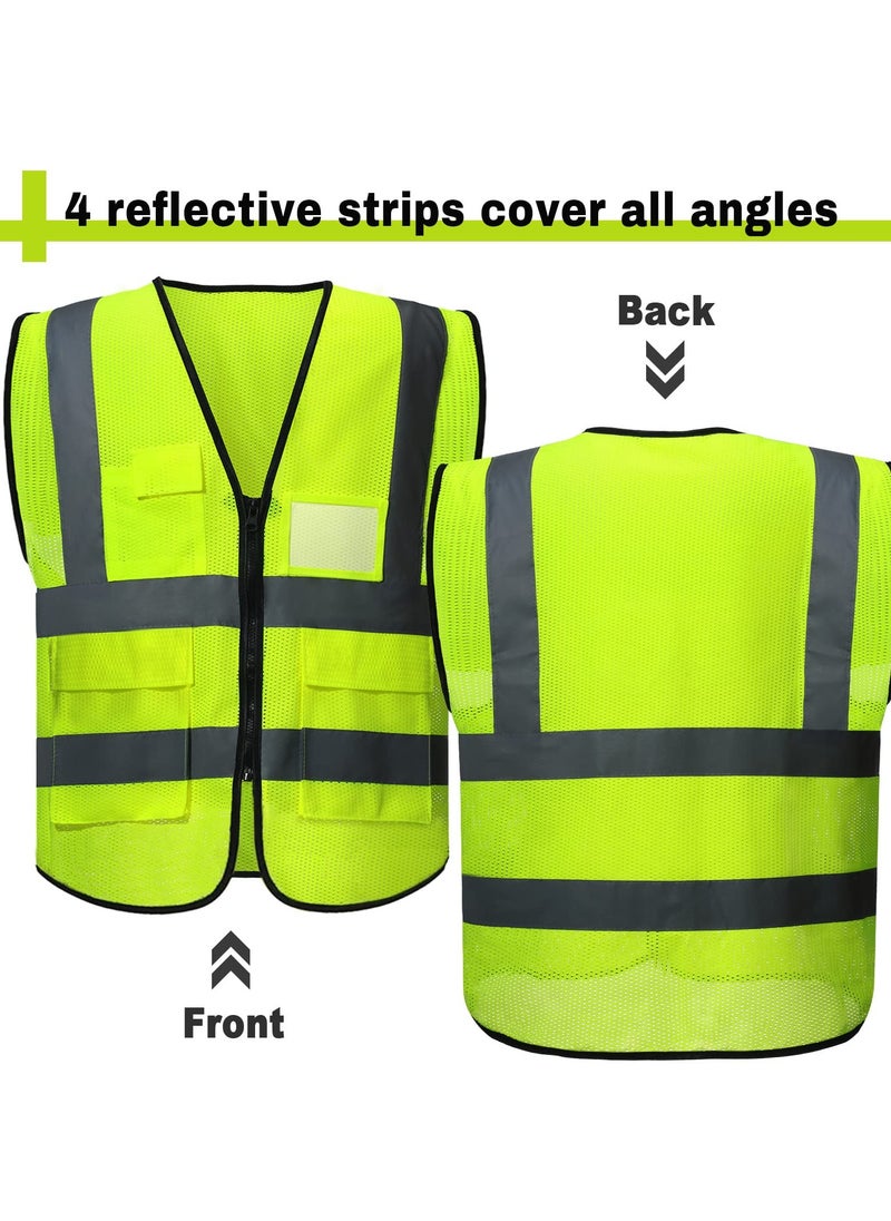 SYOSI - High Visibility Safety Vests,10 Pack with Pockets and Zipper Reflective Mesh Construction Vest for Men Women, Breathable Neon Working Vest for Traffic Work Outdoor Running Cycling Walking at Night - Image 1