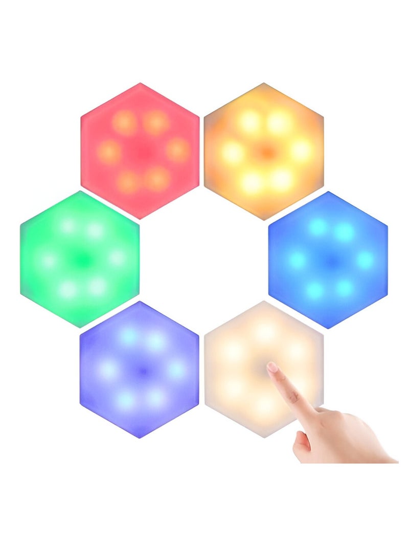 Touch Activated Multi Color LED Lights | Modular, Touch-Sensitive and Remote-Controlled RGB Colorful Wall-Mounted Panels Puck Light for Bedroom Living Room Hallway Party Night Light (6 Pack)
