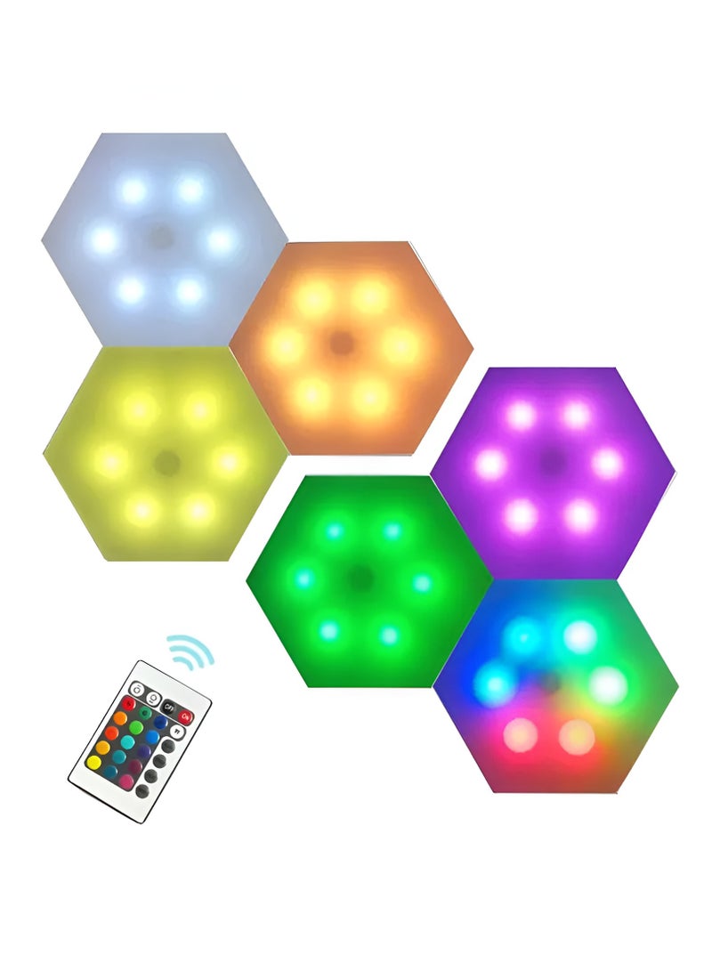 Touch Activated Multi Color LED Lights | Modular, Touch-Sensitive and Remote-Controlled RGB Colorful Wall-Mounted Panels Puck Light for Bedroom Living Room Hallway Party Night Light (6 Pack)
