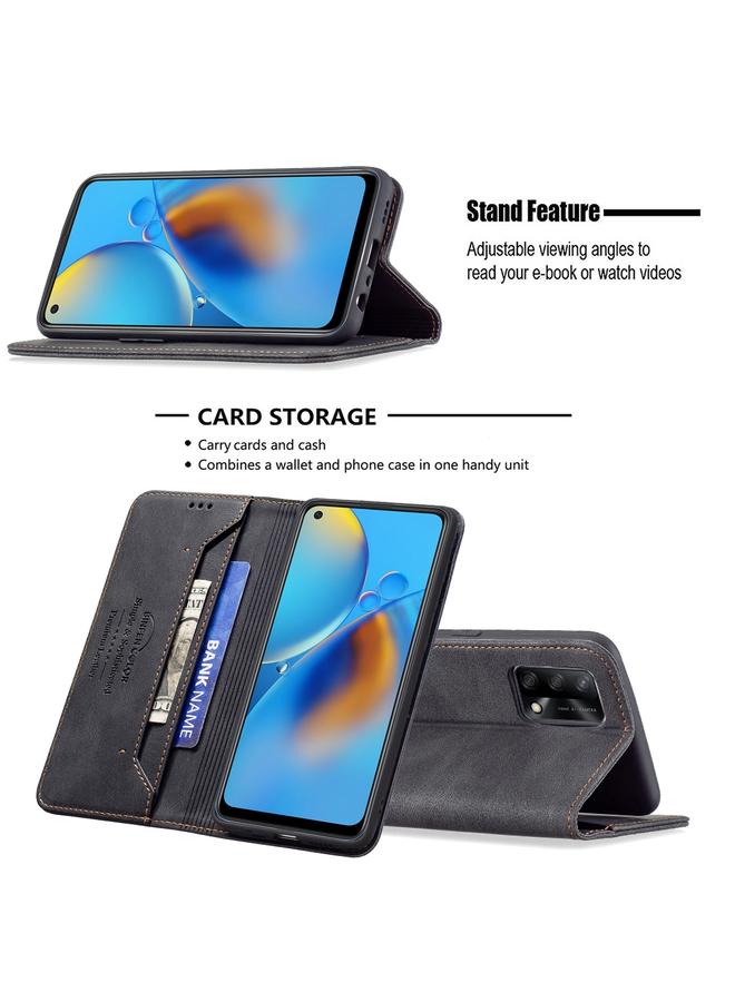 اس-توب جراب جلدي مضاد للسرقة مع حامل وفتحات للبطاقات لهاتف OPPO A74 4G / F19 4G مع حامل وفتحات للبطاقات ومحفظة - Image 4