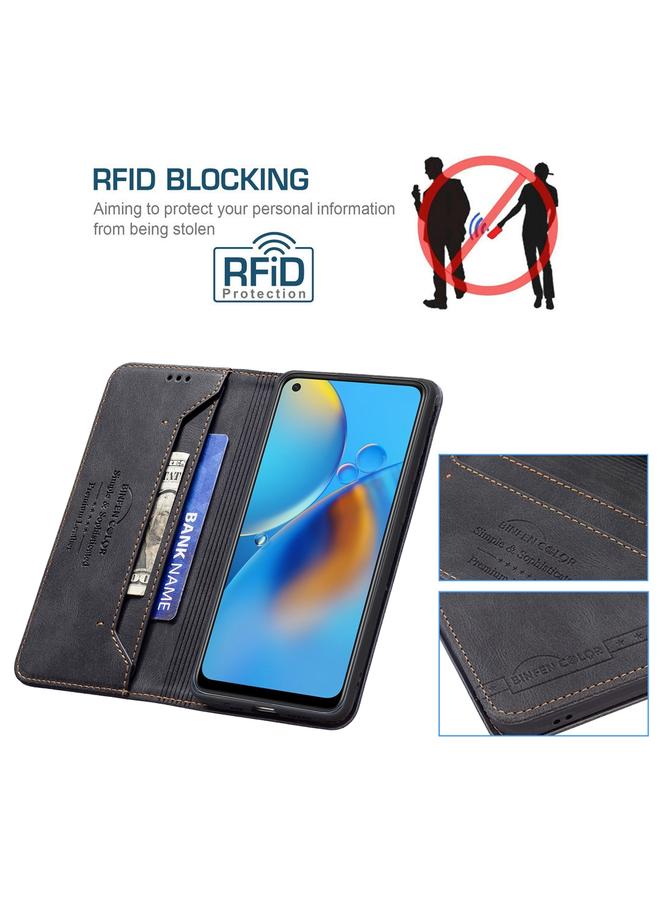 اس-توب جراب جلدي مضاد للسرقة مع حامل وفتحات للبطاقات لهاتف OPPO A74 4G / F19 4G مع حامل وفتحات للبطاقات ومحفظة - Image 5