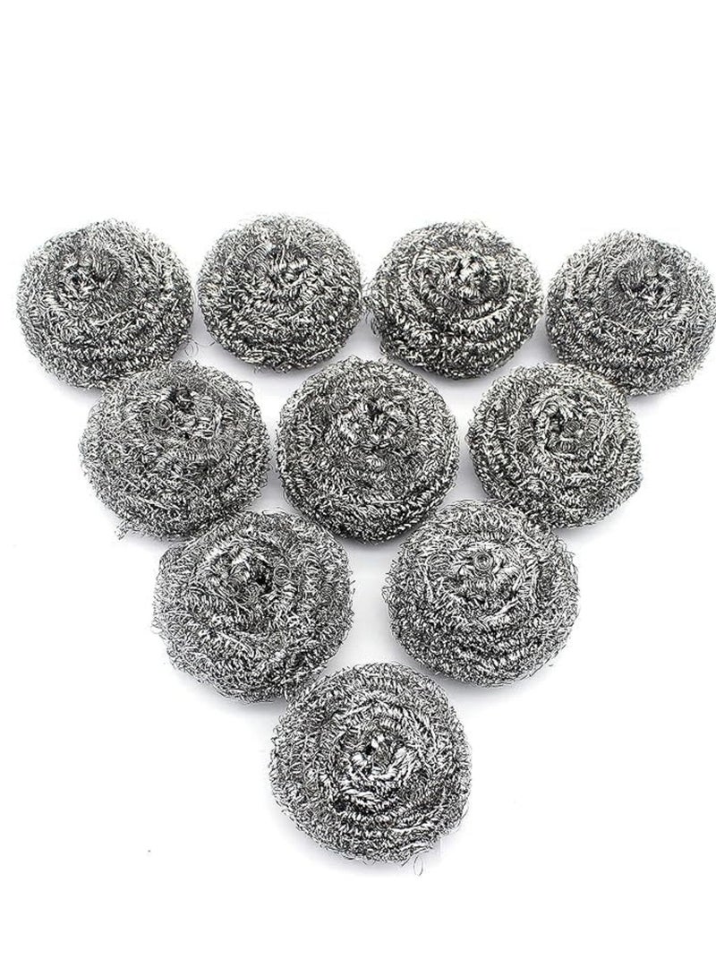 سلك غسيل الأطباق من الفولاذ المقاوم للصدأ، سلك مقاوم للصدأ، سلك مطبخ شديد التحمل لتنظيف الدلاء والشواية والطهي، 10 قطع - فضي - Image 1