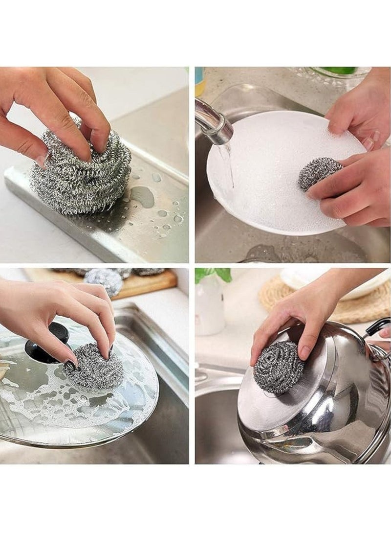 سلك غسيل الأطباق من الفولاذ المقاوم للصدأ، سلك مقاوم للصدأ، سلك مطبخ شديد التحمل لتنظيف الدلاء والشواية والطهي، 10 قطع - فضي - Image 3