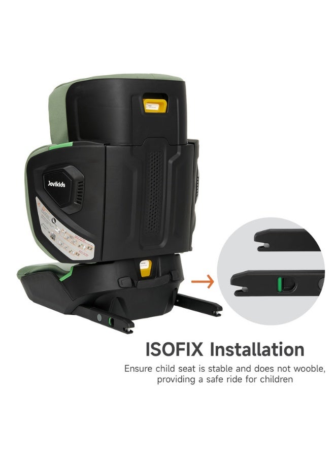 Jovikids Rober I-Size Booster Seat 100–150 Cm (3–12 Years) Isofix+Foldable Adjustable Heightandwidth Ece R129/E4 Certified Cabin Size Portable And Travel-Friendly Removable And Washable Cover Green - Image 3