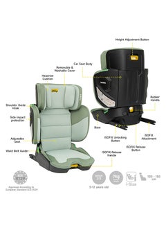 Jovikids Cabin Size Portable Rober i-Size Car Seat With ISOFIX, 100 - 150 CM (Approx. 3 to 12 Years), Adjustbale Height And Width, ECE R129, Green  - Image 4