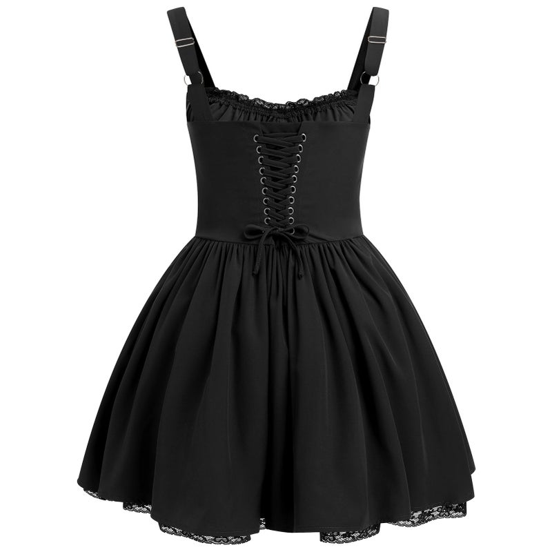 ABEWIP Corset Dresses for Women Spaghetti Straps Short Mini Floral Lace Bustier Dress Summer Boho Sundress Black L - Image 3