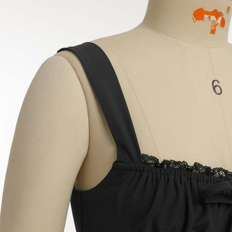 ABEWIP Corset Dresses for Women Spaghetti Straps Short Mini Floral Lace Bustier Dress Summer Boho Sundress Black L - Image 2