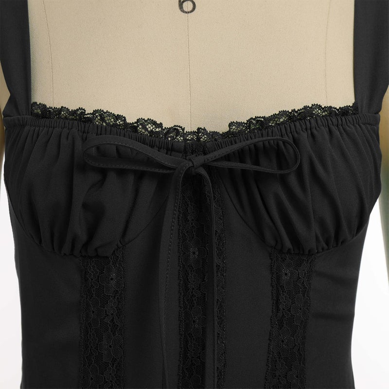 ABEWIP Corset Dresses for Women Spaghetti Straps Short Mini Floral Lace Bustier Dress Summer Boho Sundress Black L - Image 5
