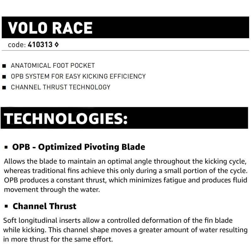 Mares Unisex Adults Volo Race Fins - Durable Versatile Swimming Flippers with Closed Anatomical Foot Pocket for Scuba Diving, Yellow, 44 - Image 3